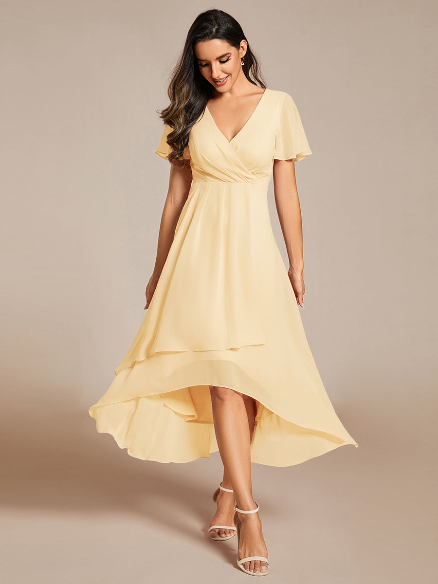 Funkelndes Abendkleid in A-Linie mit Empire-Taille und langen ?rmeln #farbe_Gelb