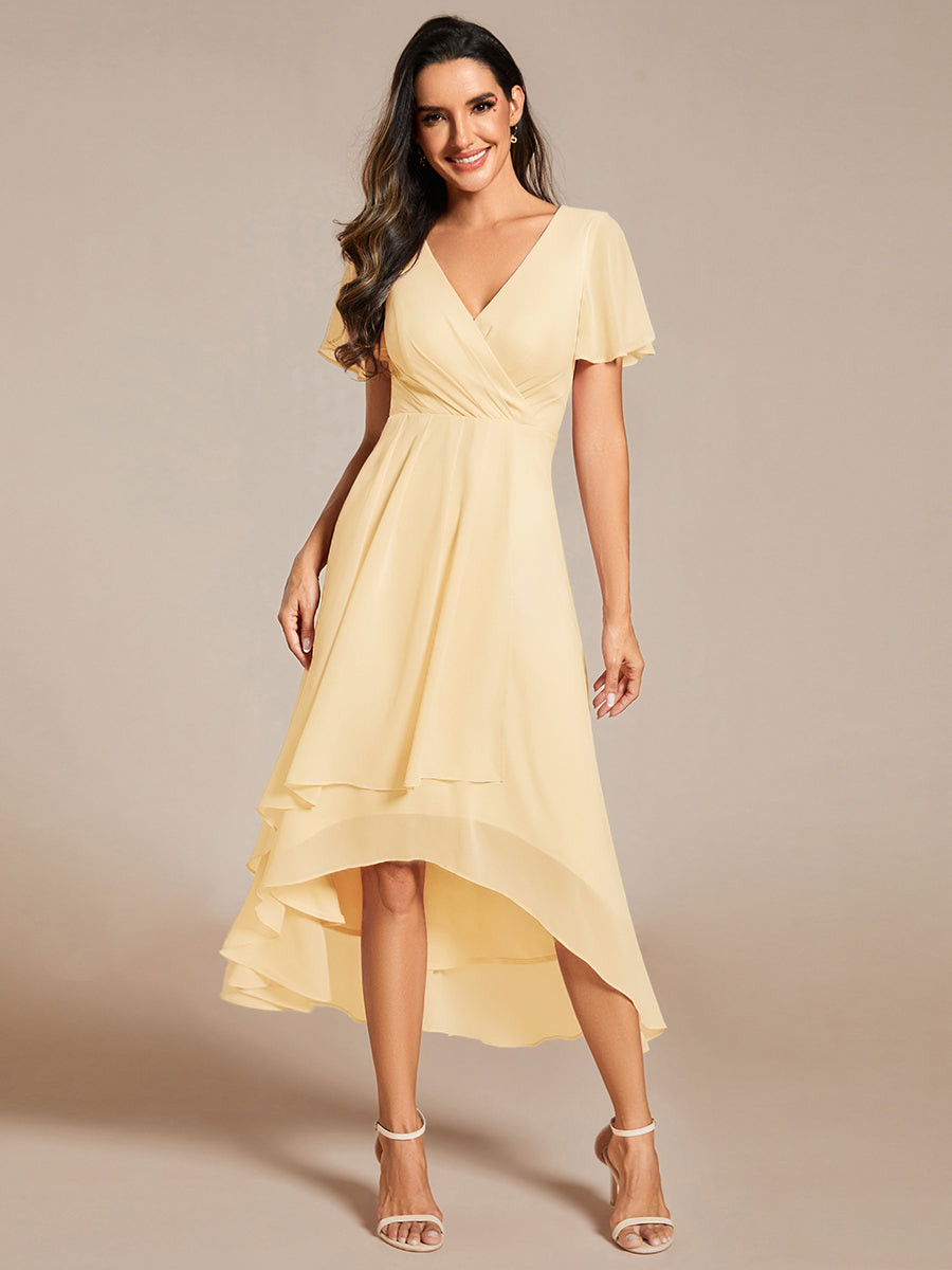 Funkelndes Abendkleid in A-Linie mit Empire-Taille und langen ?rmeln #farbe_Gelb