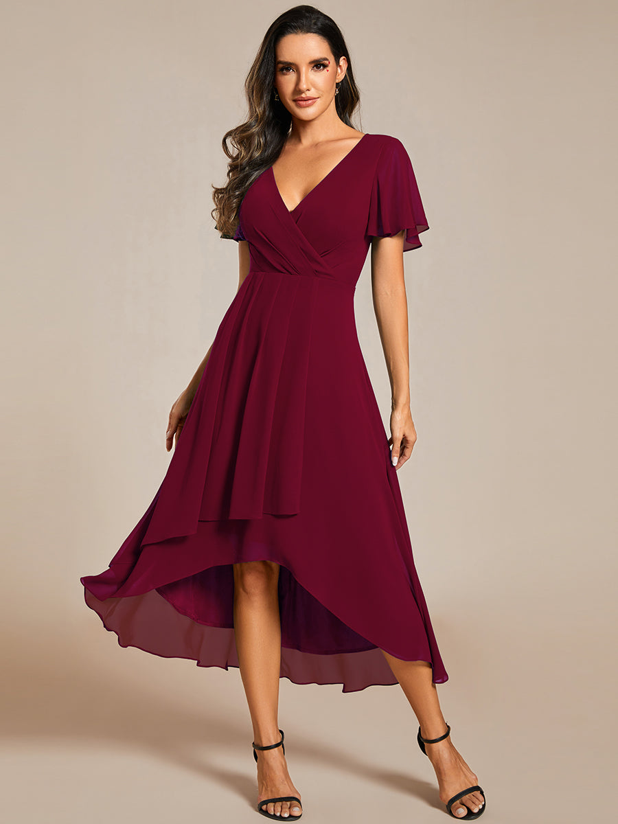 Funkelndes Abendkleid in A-Linie mit Empire-Taille und langen ?rmeln #farbe_Burgunderrot