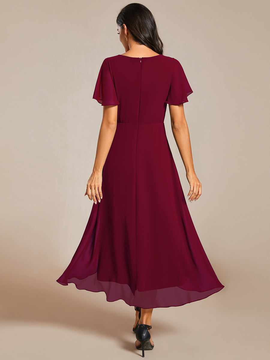 Funkelndes Abendkleid in A-Linie mit Empire-Taille und langen ?rmeln #farbe_Burgunderrot