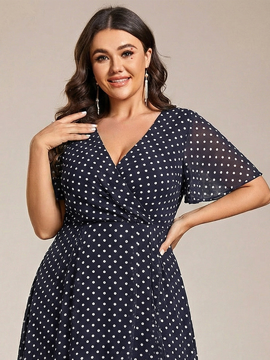Funkelndes Abendkleid in A-Linie mit Empire-Taille und langen ?rmeln #farbe_Marineblaue Punkte