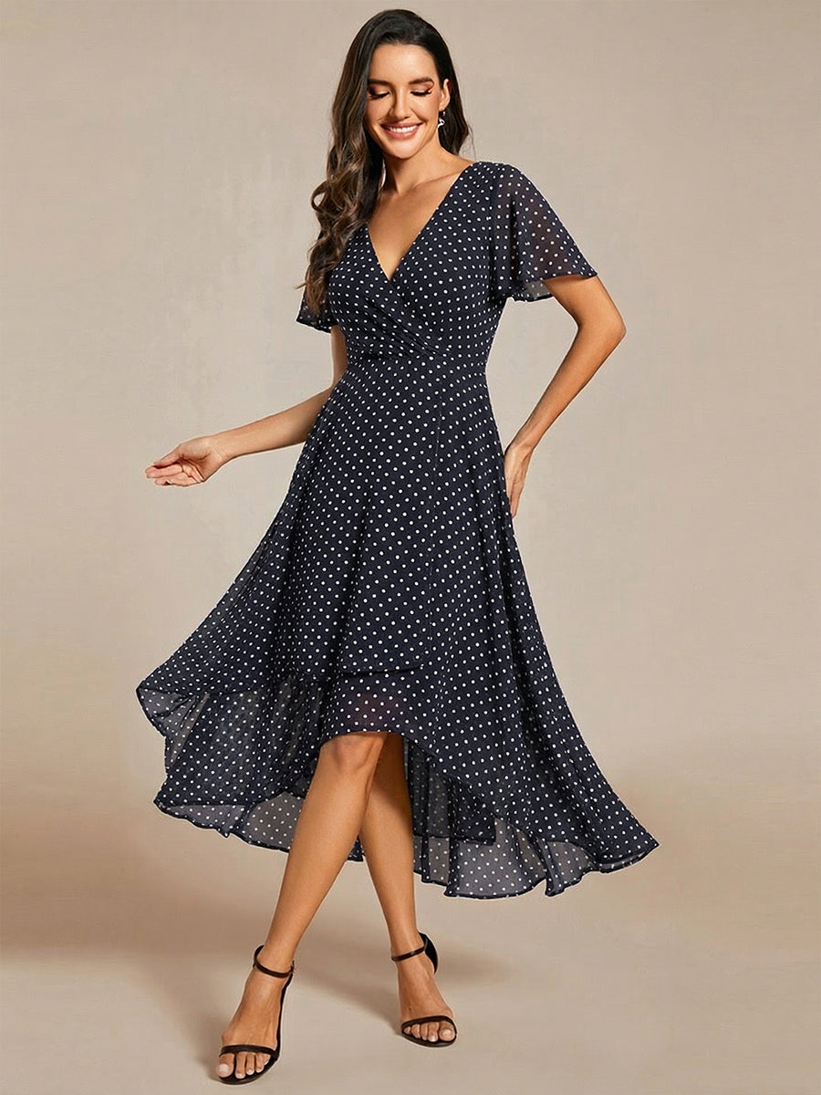 Funkelndes Abendkleid in A-Linie mit Empire-Taille und langen ?rmeln #farbe_Marineblaue Punkte