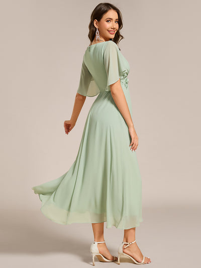 Midi Länge V-Ausschnitt A-Linie Chiffon Kleid Mit Applikationen Und Raffung Details Kleid #Farbe_Mintgrün