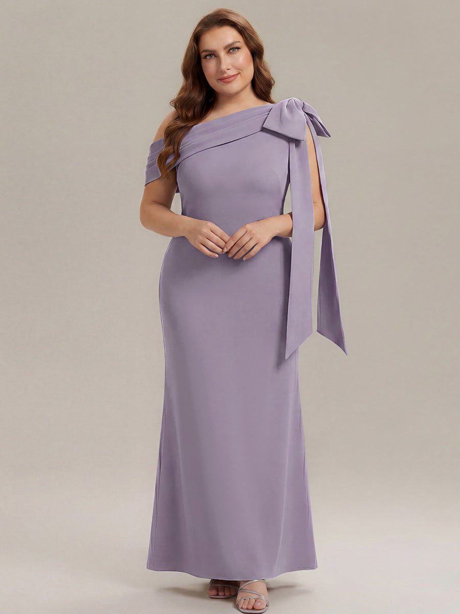Maxikleid Ohne Träger Sheath Schnitt Strickstoff Schleifendetail Raffung Design Kleid #Farbe_Mattflieder
