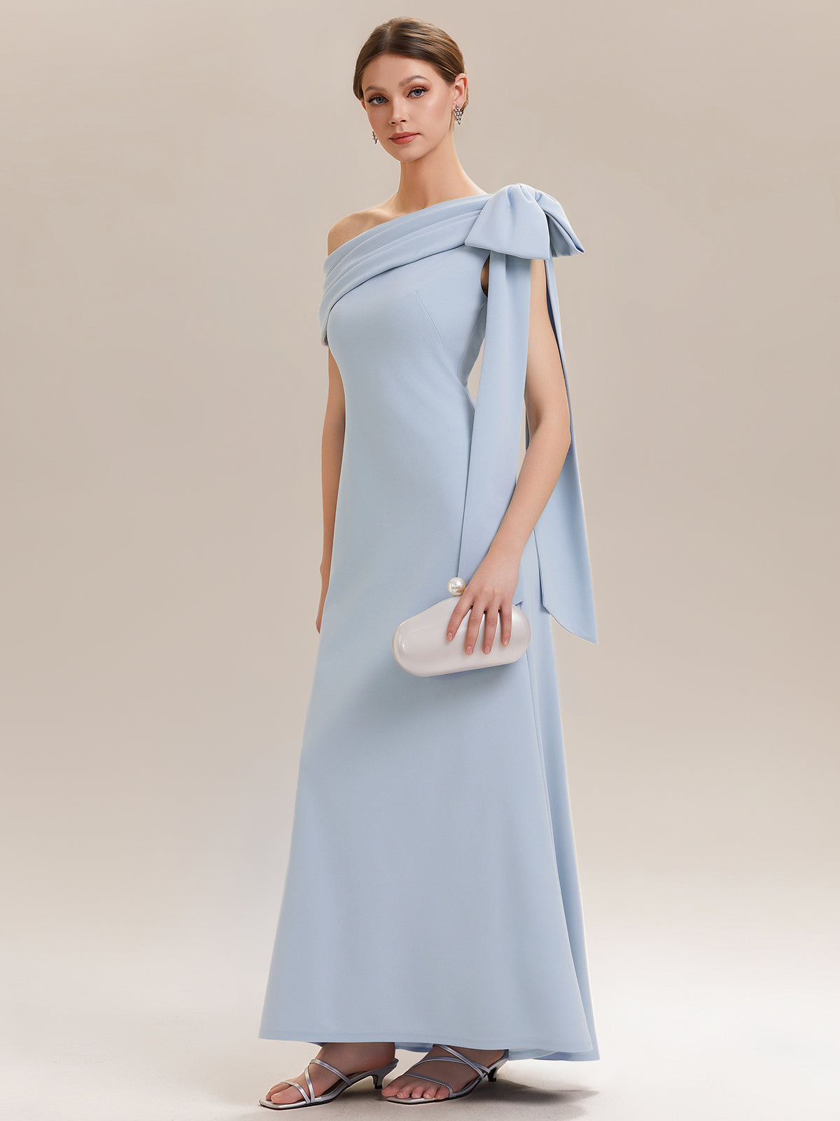 Maxikleid Ohne Träger Sheath Schnitt Strickstoff Schleifendetail Raffung Design Kleid #Farbe_Eisblau