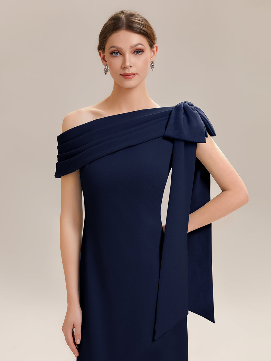 Maxikleid Ohne Träger Sheath Schnitt Strickstoff Schleifendetail Raffung Design Kleid #Farbe_Marineblau