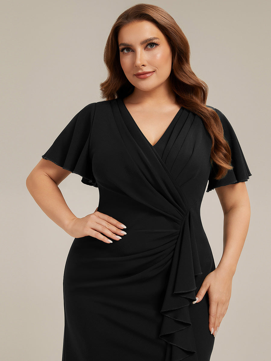 Asymmetrischer Saum V Neck Bodycon Kleid Aus Krepp Mit Tiefem V Ausschnitt Und Hohem Schlitz #Farbe_Schwarz