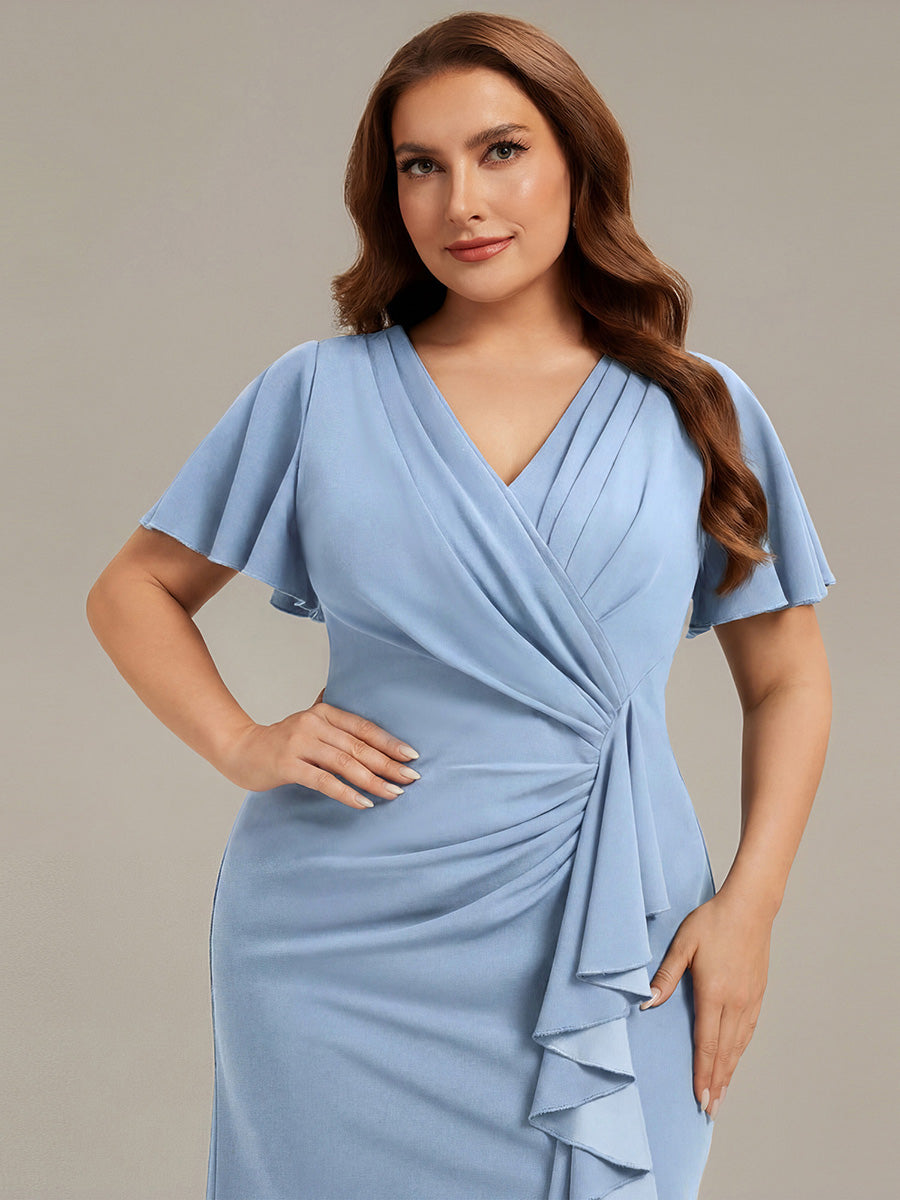 Asymmetrischer Saum V Neck Bodycon Kleid Aus Krepp Mit Tiefem V Ausschnitt Und Hohem Schlitz #Farbe_Eisblau