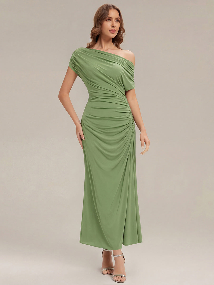 Kn?chellang Asymmetrisches Sheath Kleid Aus Strick Mit Polka Dot Und Bedrucktem Design #Farbe_Salbeigrün