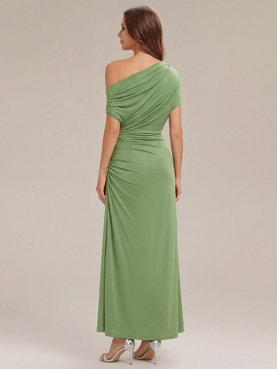 Kn?chellang Asymmetrisches Sheath Kleid Aus Strick Mit Polka Dot Und Bedrucktem Design #Farbe_Salbeigrün