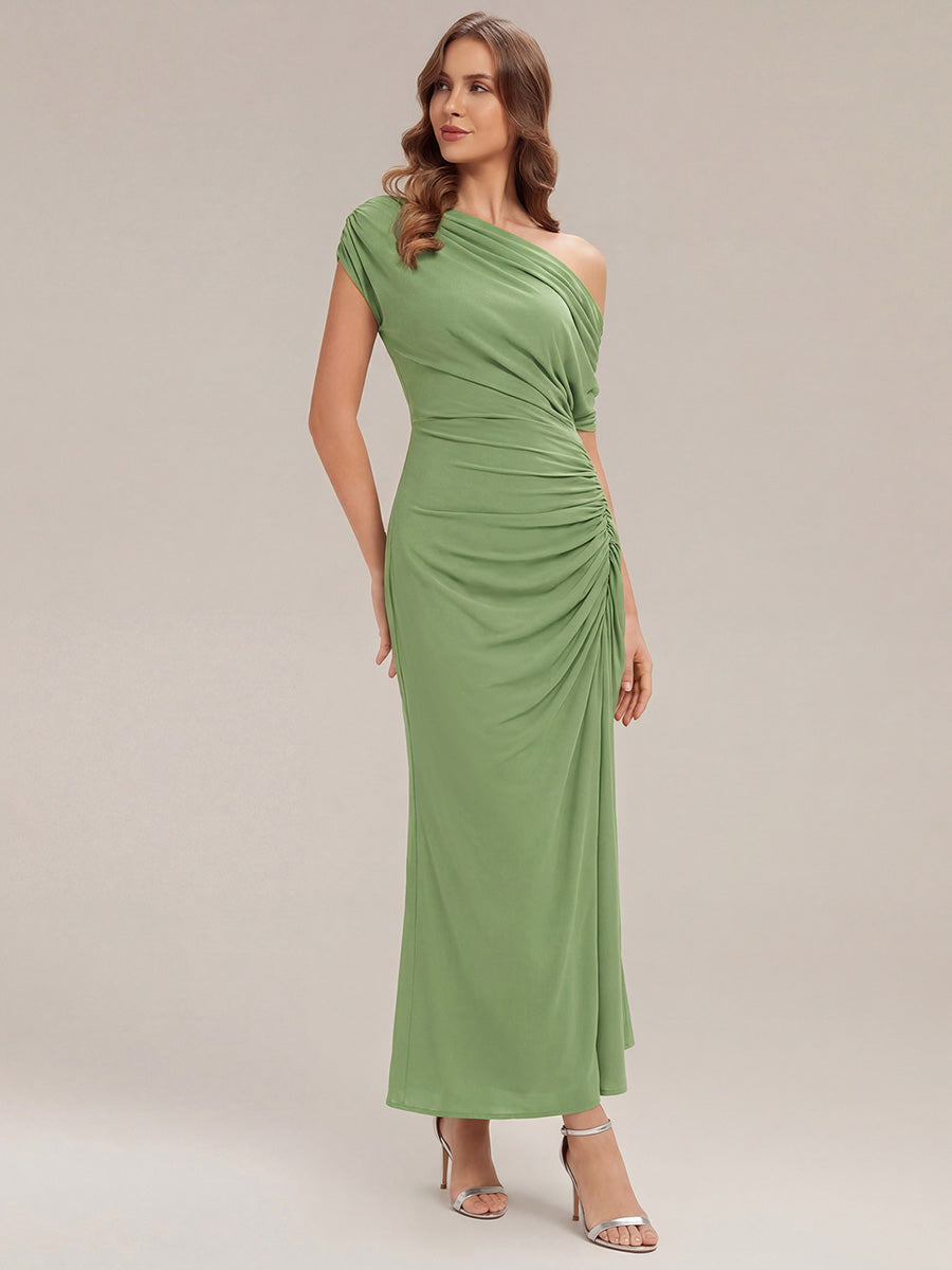 Kn?chellang Asymmetrisches Sheath Kleid Aus Strick Mit Polka Dot Und Bedrucktem Design #Farbe_Salbeigrün
