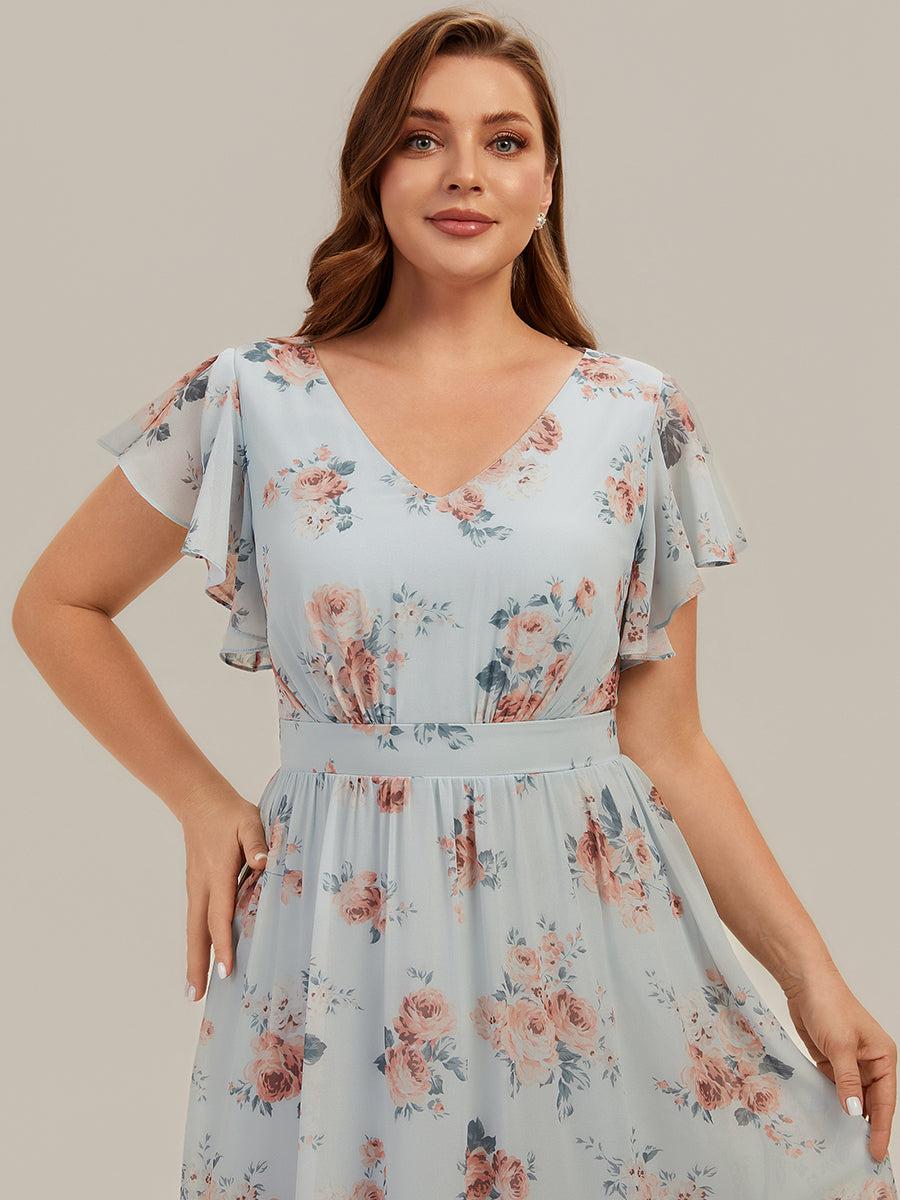 Midi Tee-L?nge Smocked A-Linie Kleid Mit V-Ausschnitt Aus Chiffon Elegant Und Stilvoll Kleid #Farbe_Bernstein
