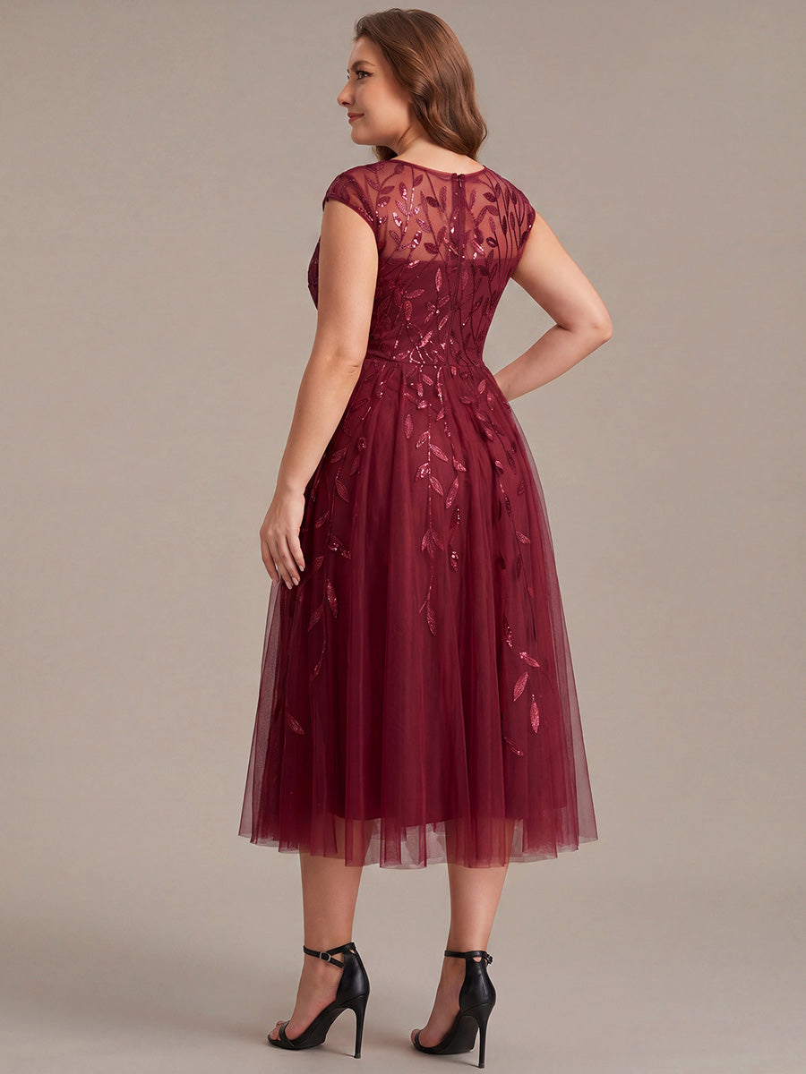 Tea L?nge A Linie Kleid Mit Rundhalsausschnitt Transparente Gestaltung Und Pailletten Kleid #Farbe_Burgunderrot