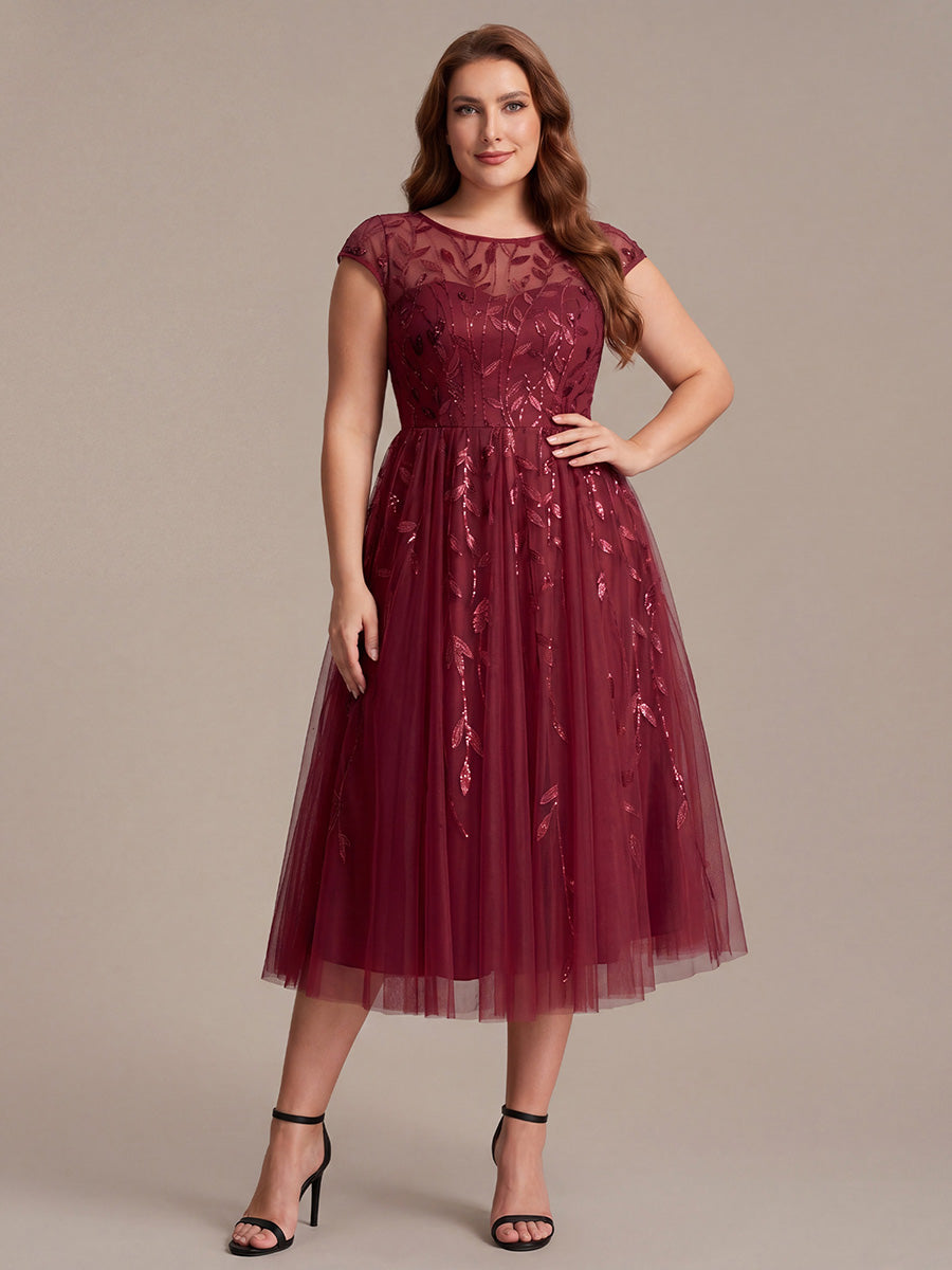 Tea L?nge A Linie Kleid Mit Rundhalsausschnitt Transparente Gestaltung Und Pailletten Kleid #Farbe_Burgunderrot