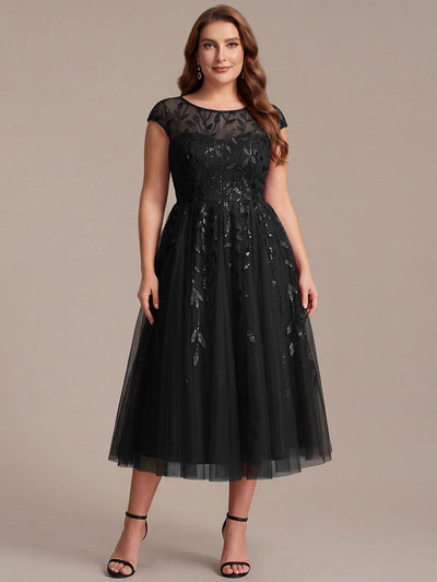 Tea L?nge A Linie Kleid Mit Rundhalsausschnitt Transparente Gestaltung Und Pailletten Kleid #Farbe_Schwarz