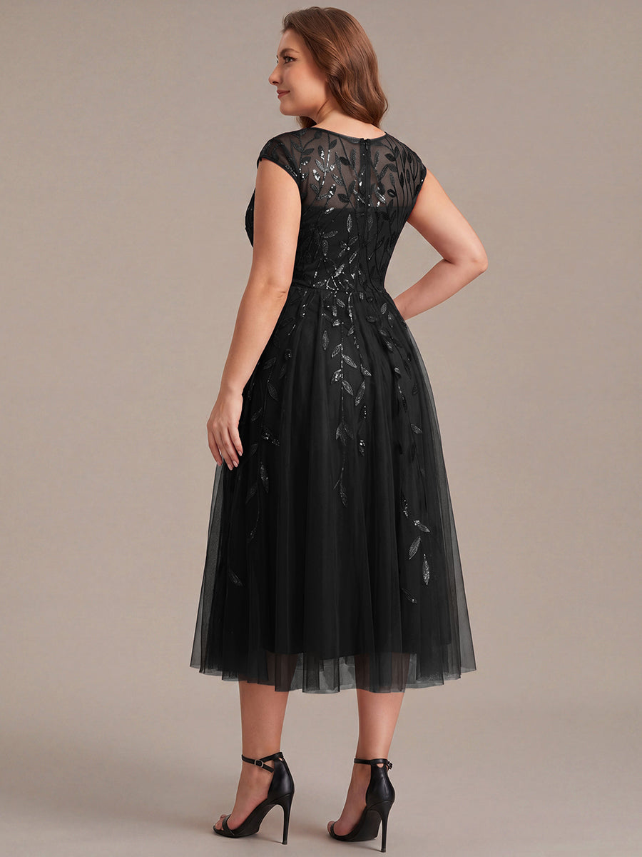 Tea L?nge A Linie Kleid Mit Rundhalsausschnitt Transparente Gestaltung Und Pailletten Kleid #Farbe_Schwarz