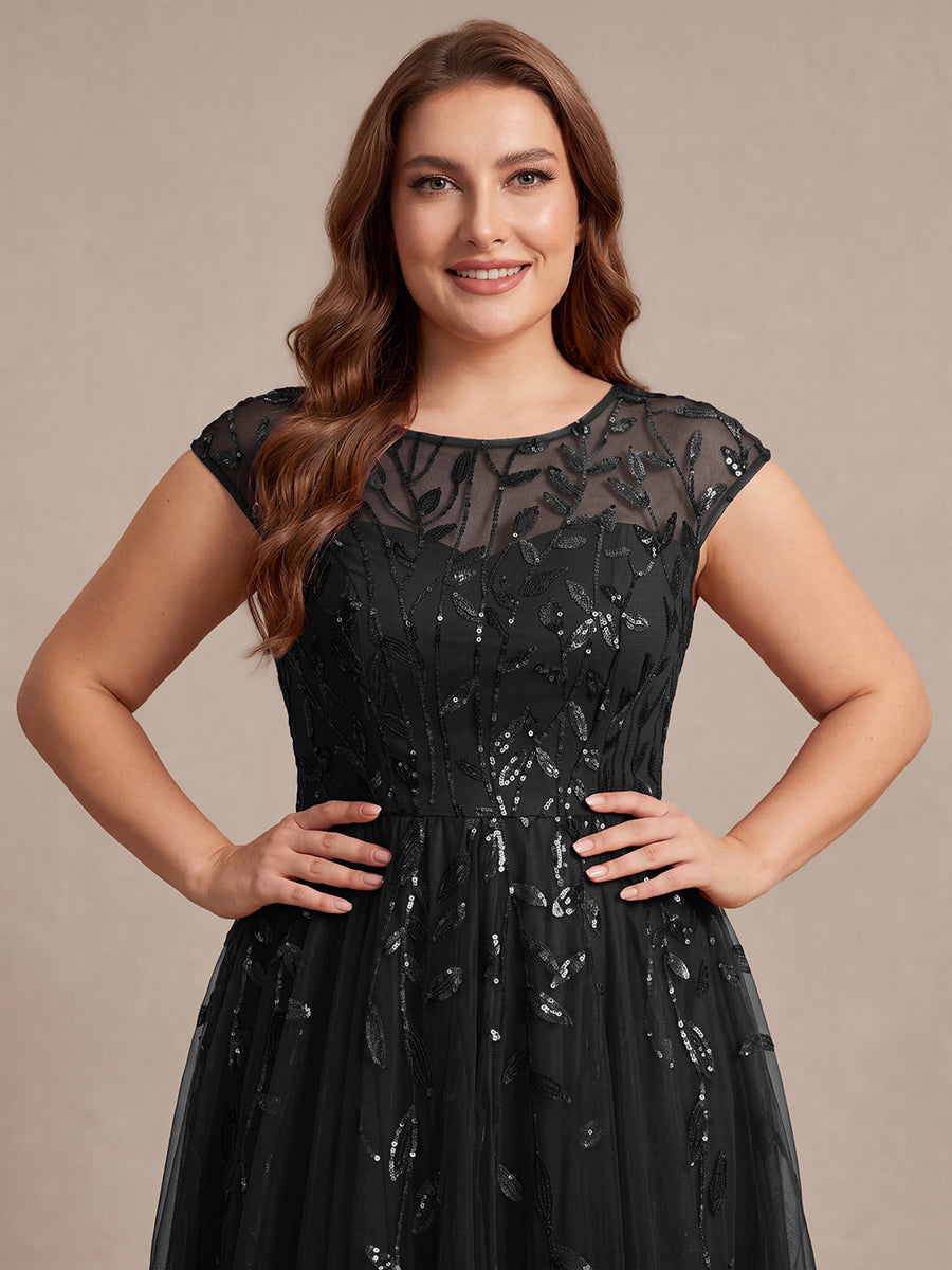 Tea L?nge A Linie Kleid Mit Rundhalsausschnitt Transparente Gestaltung Und Pailletten Kleid #Farbe_Schwarz