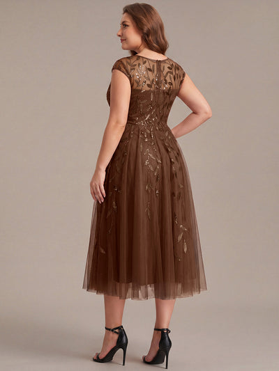 Tea L?nge A Linie Kleid Mit Rundhalsausschnitt Transparente Gestaltung Und Pailletten Kleid #Farbe_Braun