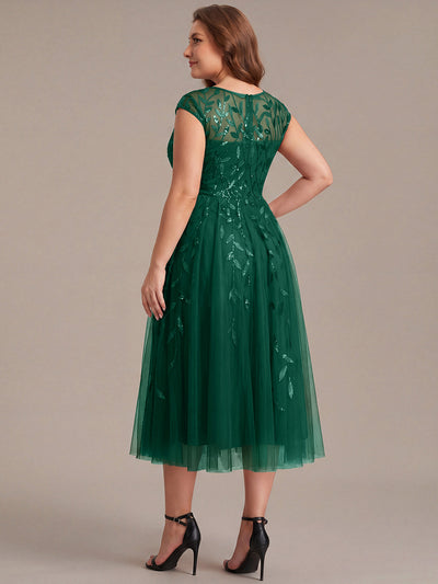 Tea L?nge A Linie Kleid Mit Rundhalsausschnitt Transparente Gestaltung Und Pailletten Kleid #Farbe_Dunkelgrün