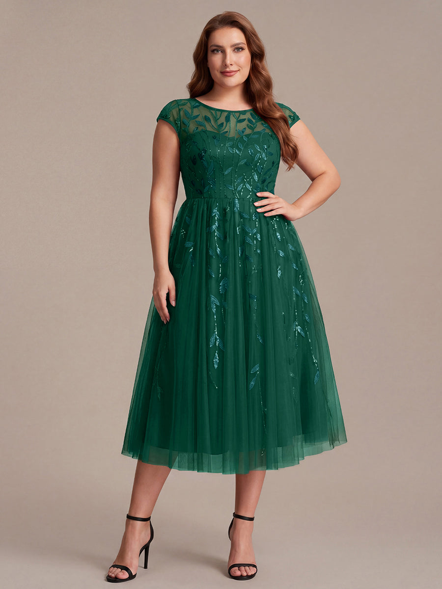 Tea L?nge A Linie Kleid Mit Rundhalsausschnitt Transparente Gestaltung Und Pailletten Kleid #Farbe_Vert Fonce