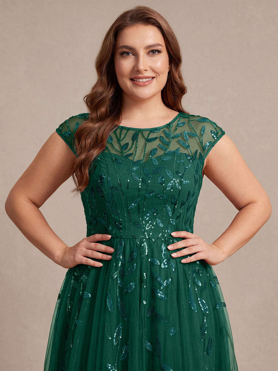 Tea L?nge A Linie Kleid Mit Rundhalsausschnitt Transparente Gestaltung Und Pailletten Kleid #Farbe_Vert Fonce