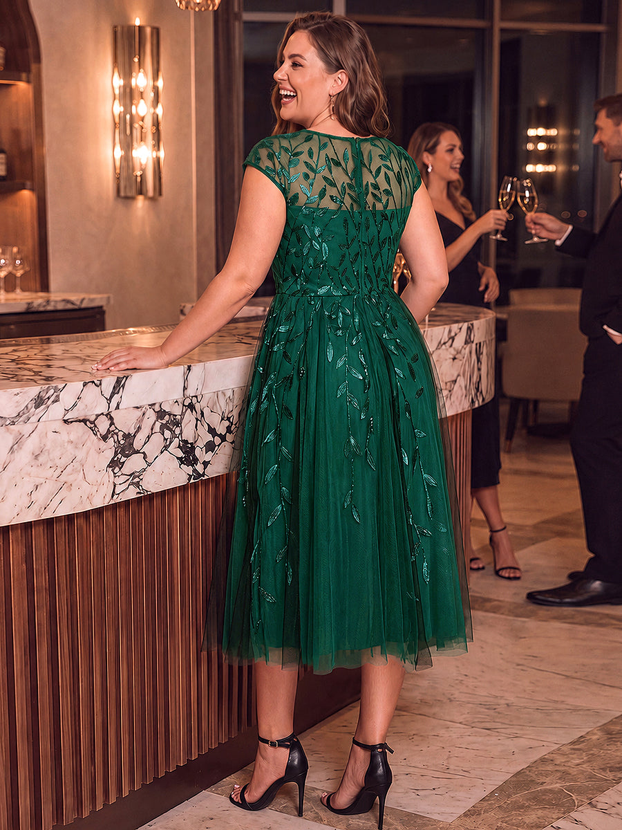 Tea L?nge A Linie Kleid Mit Rundhalsausschnitt Transparente Gestaltung Und Pailletten Kleid #Farbe_Vert Fonce