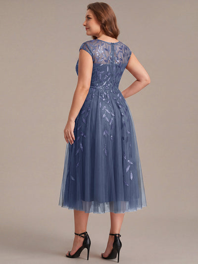 Tea L?nge A Linie Kleid Mit Rundhalsausschnitt Transparente Gestaltung Und Pailletten Kleid #Farbe_Taubenblau