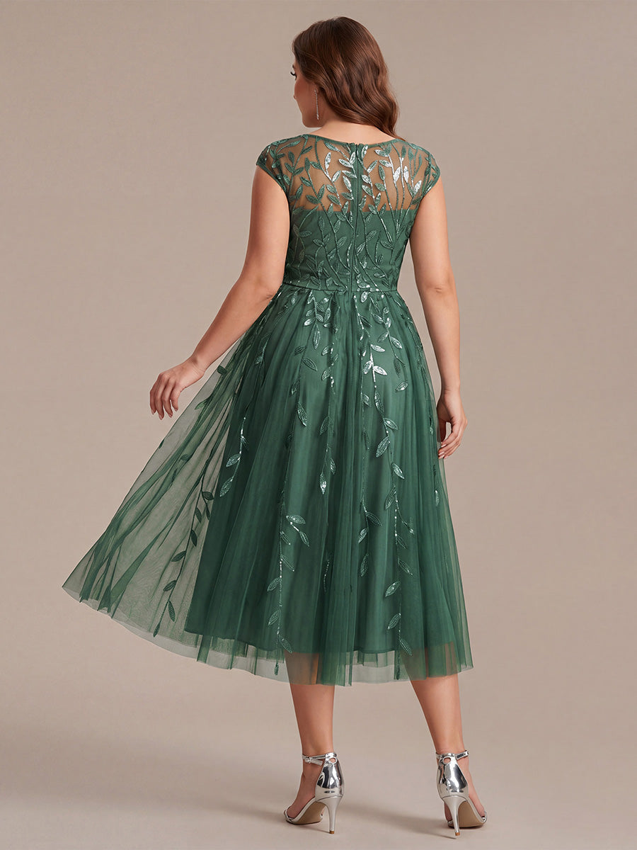 Tea L?nge A Linie Kleid Mit Rundhalsausschnitt Transparente Gestaltung Und Pailletten Kleid #Farbe_Eukalyptus
