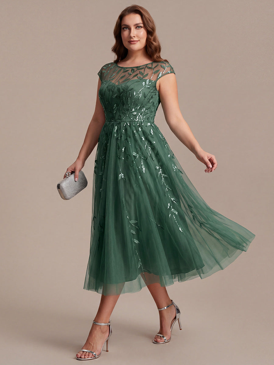 Tea L?nge A Linie Kleid Mit Rundhalsausschnitt Transparente Gestaltung Und Pailletten Kleid #Farbe_Eukalyptus