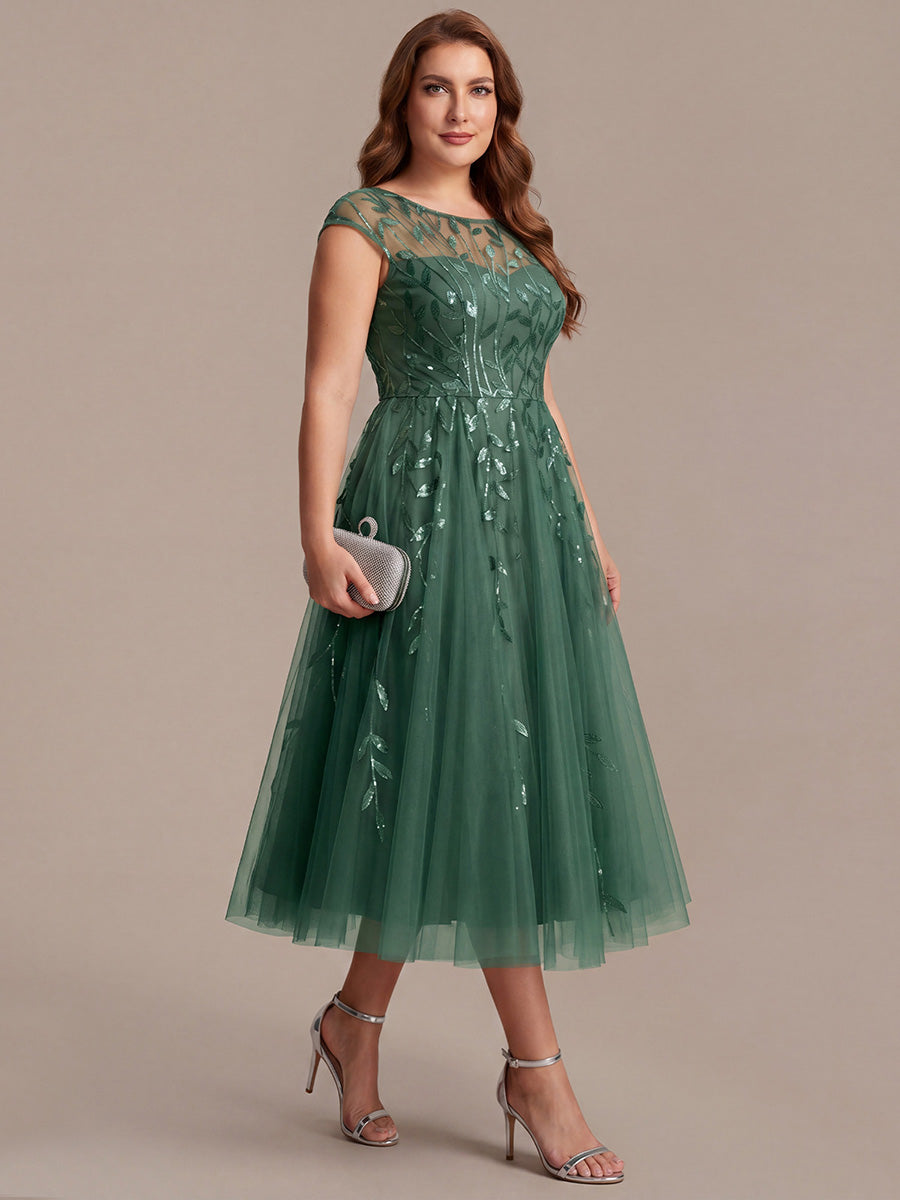 Tea L?nge A Linie Kleid Mit Rundhalsausschnitt Transparente Gestaltung Und Pailletten Kleid #Farbe_Eukalyptus