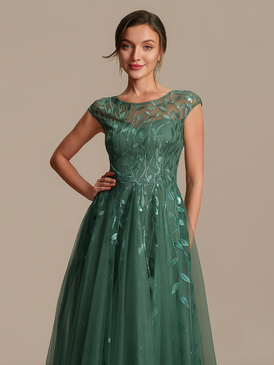 Tea L?nge A Linie Kleid Mit Rundhalsausschnitt Transparente Gestaltung Und Pailletten Kleid #Farbe_Eukalyptus