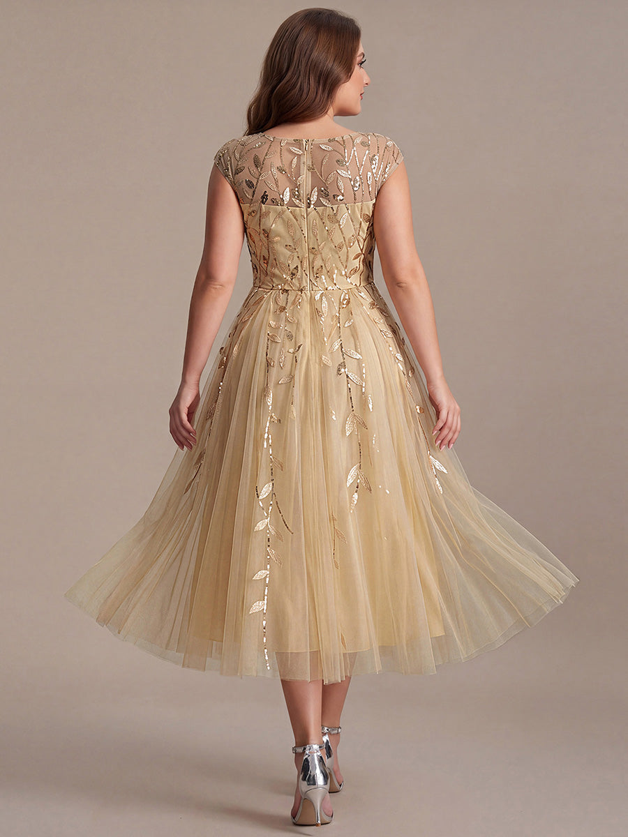 Tea L?nge A Linie Kleid Mit Rundhalsausschnitt Transparente Gestaltung Und Pailletten Kleid #Farbe_Gold