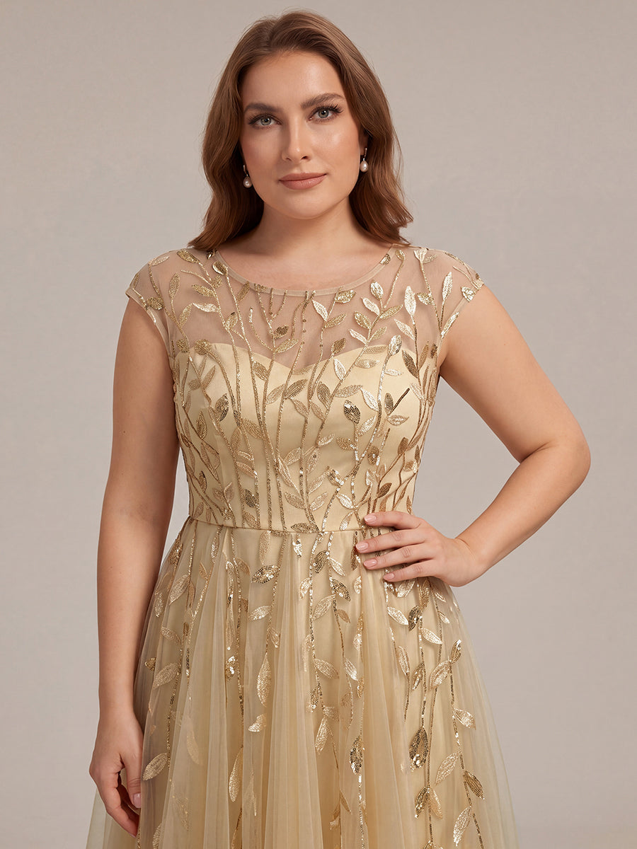 Tea L?nge A Linie Kleid Mit Rundhalsausschnitt Transparente Gestaltung Und Pailletten Kleid #Farbe_Gold