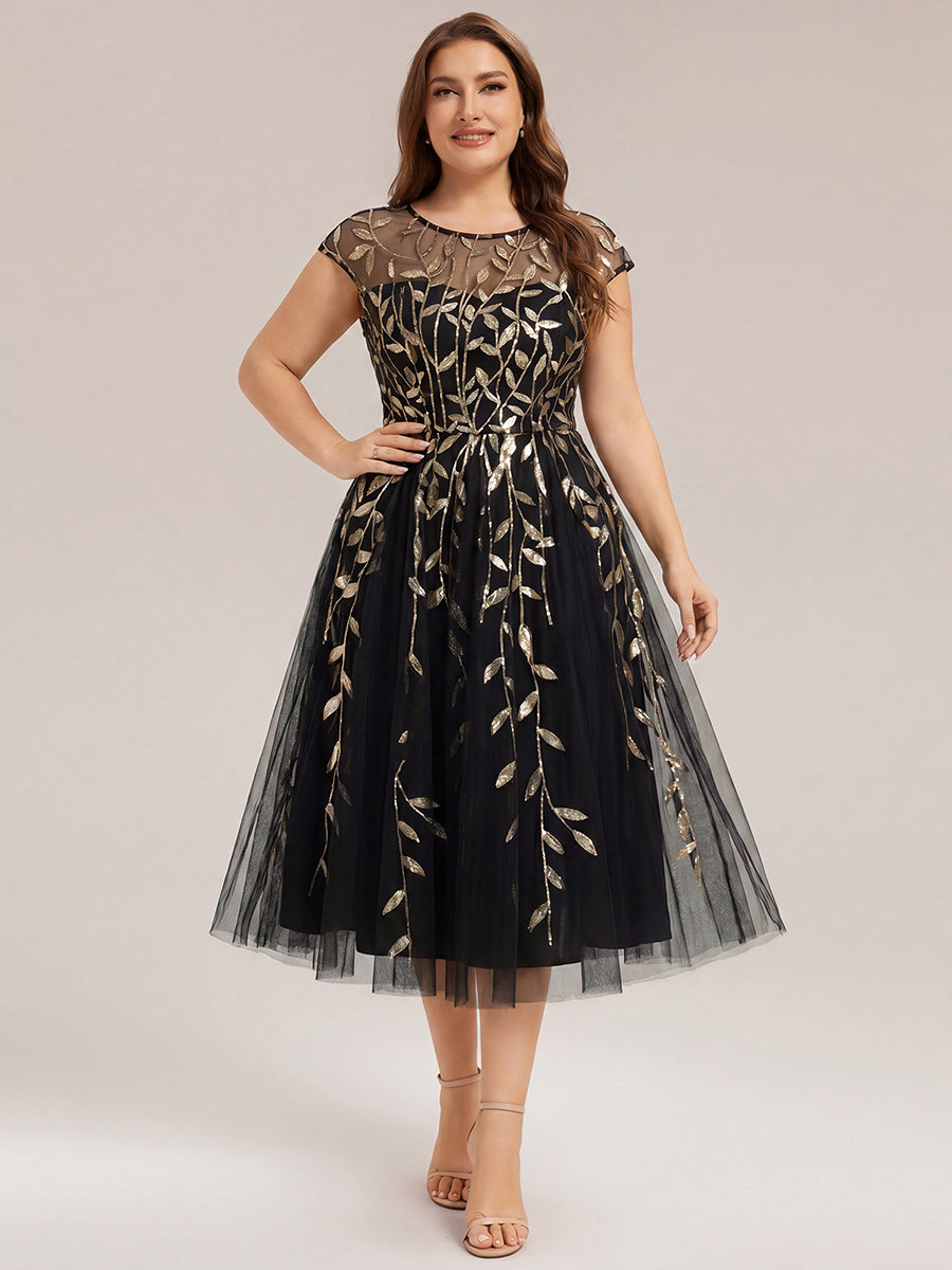 Tea L?nge A Linie Kleid Mit Rundhalsausschnitt Transparente Gestaltung Und Pailletten Kleid #Farbe_Schwarz & Gold