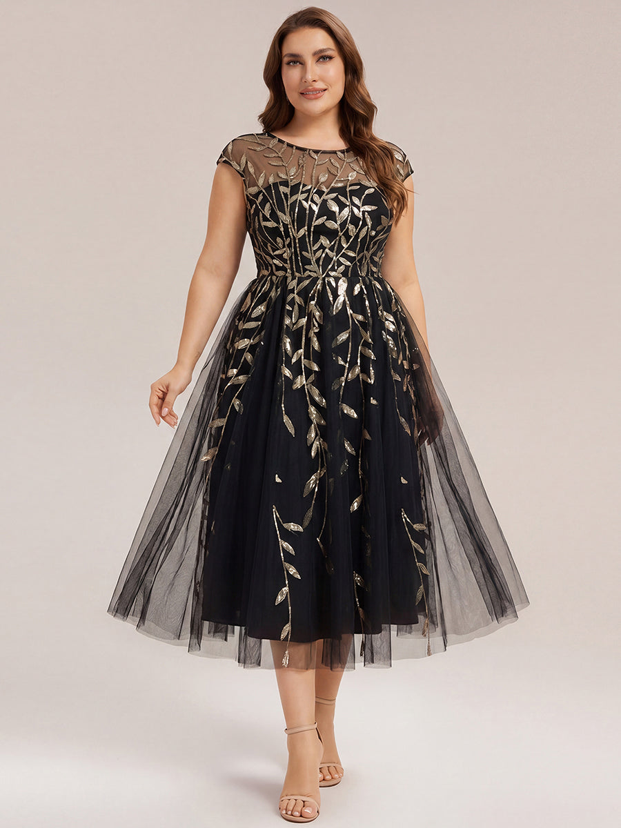 Tea L?nge A Linie Kleid Mit Rundhalsausschnitt Transparente Gestaltung Und Pailletten Kleid #Farbe_Schwarz & Gold
