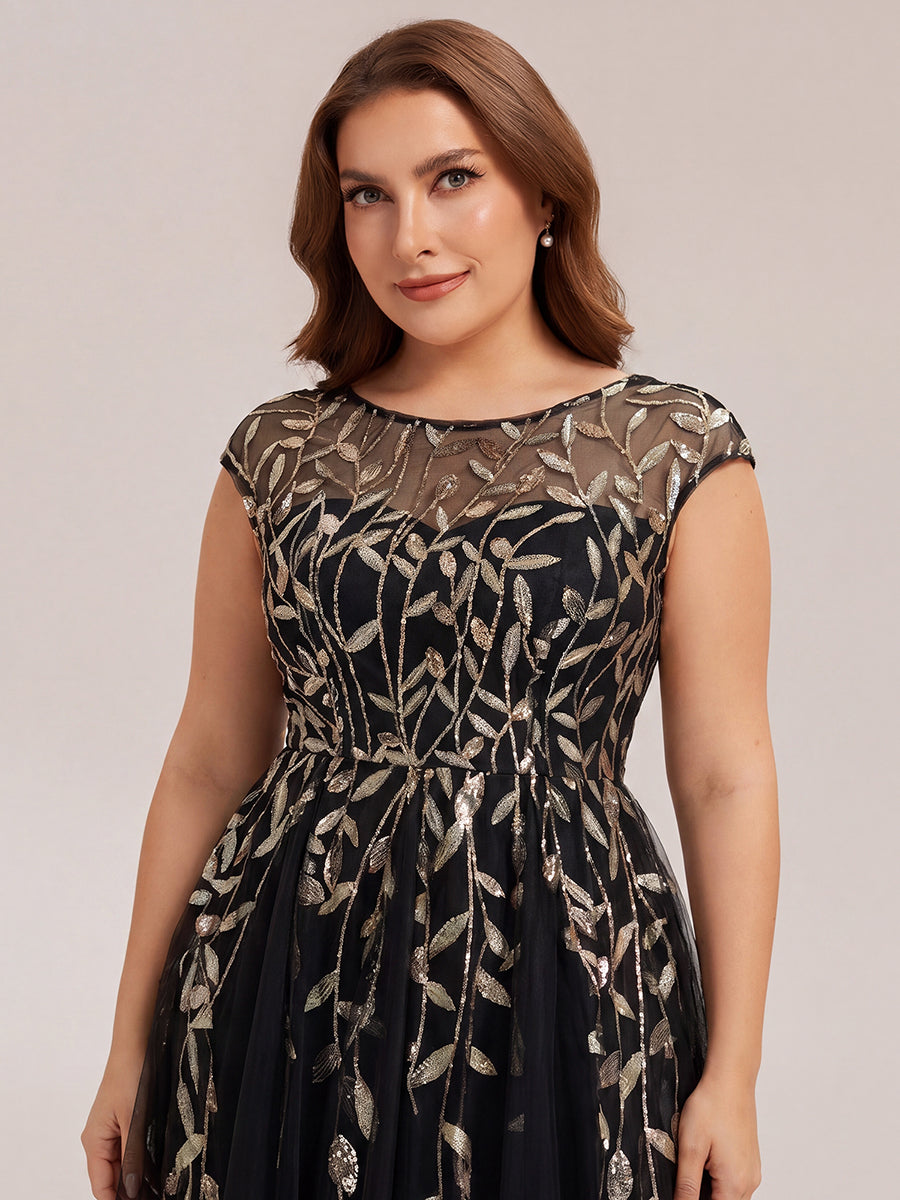 Tea L?nge A Linie Kleid Mit Rundhalsausschnitt Transparente Gestaltung Und Pailletten Kleid #Farbe_Schwarz & Gold