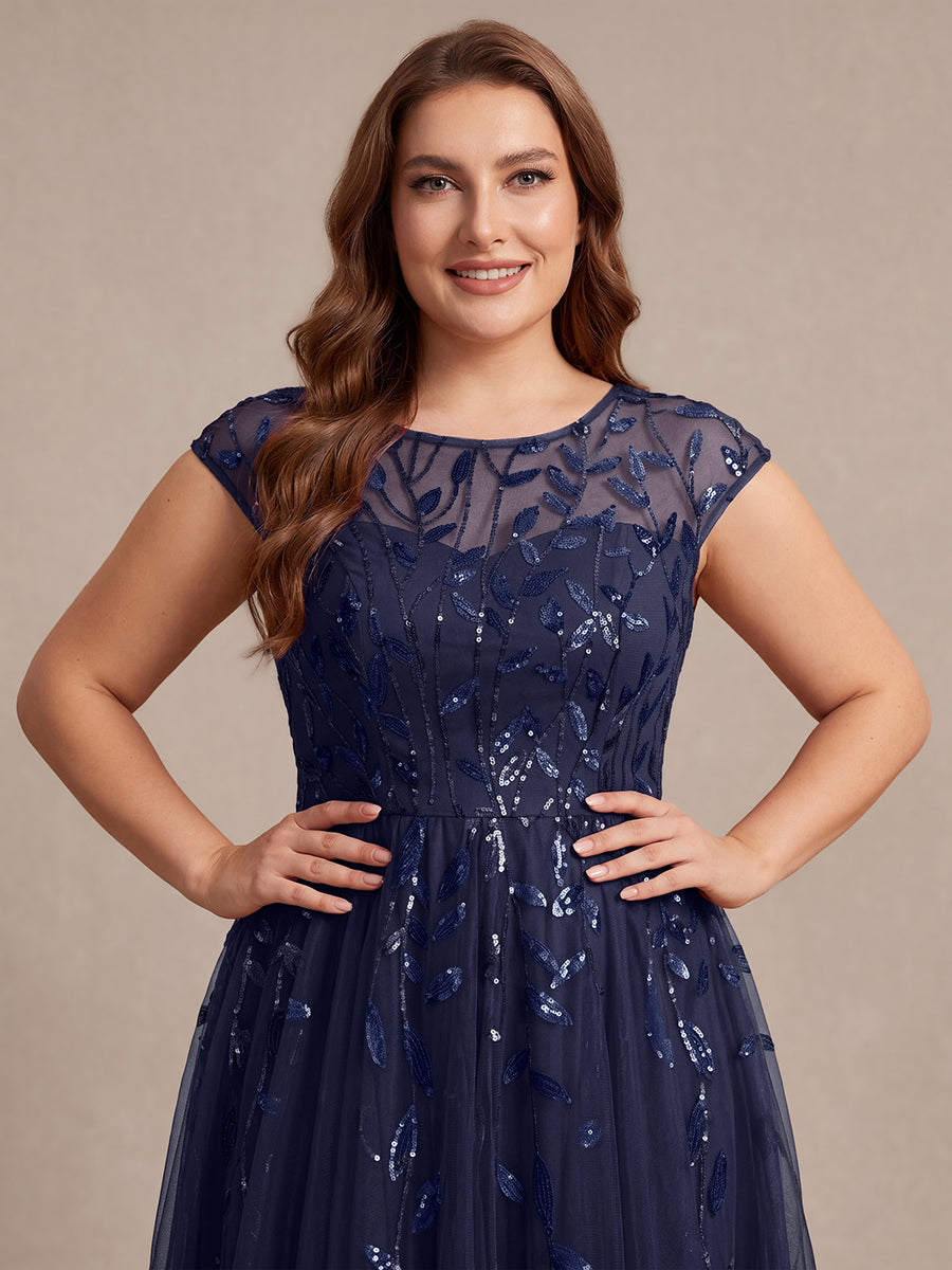 Tea L?nge A Linie Kleid Mit Rundhalsausschnitt Transparente Gestaltung Und Pailletten Kleid #Farbe_Marineblau