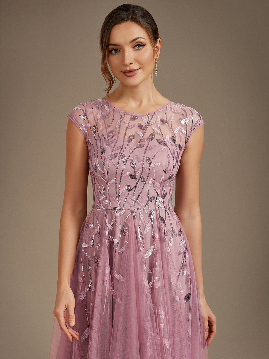 Tea L?nge A Linie Kleid Mit Rundhalsausschnitt Transparente Gestaltung Und Pailletten Kleid #Farbe_Orchideenviolett
