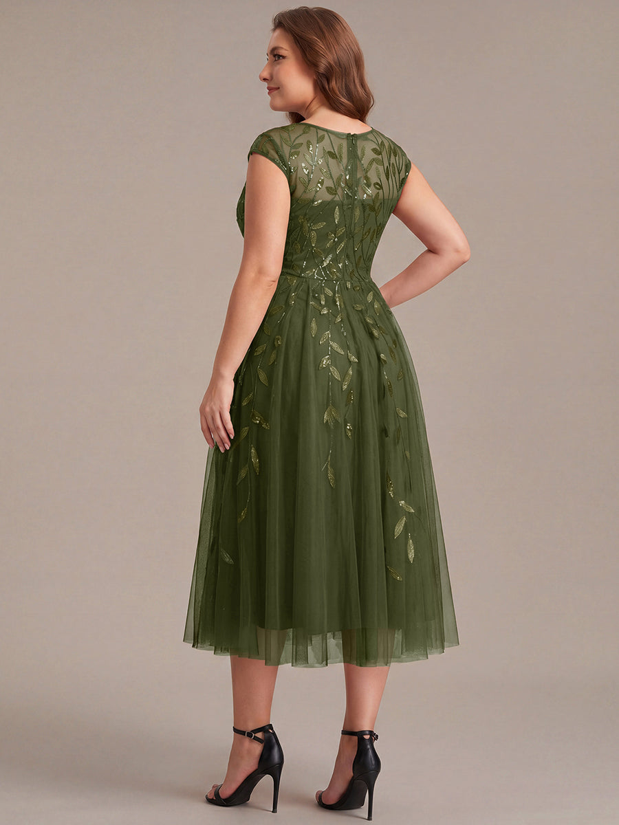Tea L?nge A Linie Kleid Mit Rundhalsausschnitt Transparente Gestaltung Und Pailletten Kleid #Farbe_Olivgrün