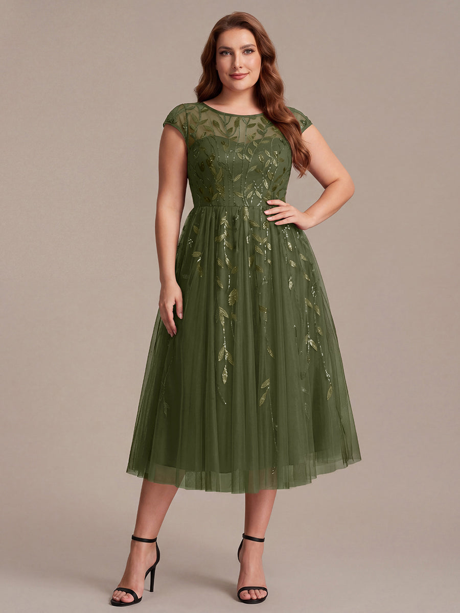 Tea L?nge A Linie Kleid Mit Rundhalsausschnitt Transparente Gestaltung Und Pailletten Kleid #Farbe_Olivgrün