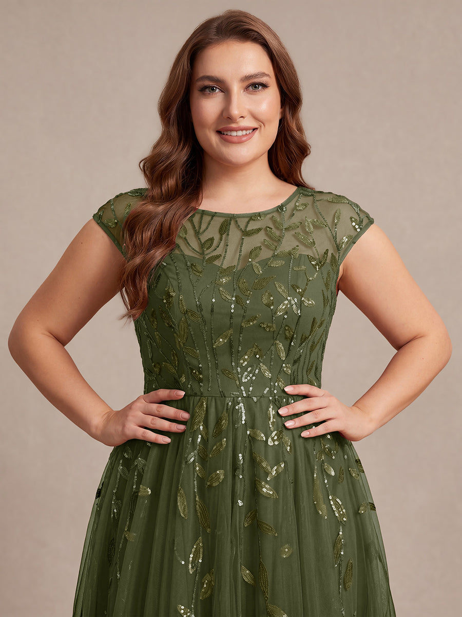 Tea L?nge A Linie Kleid Mit Rundhalsausschnitt Transparente Gestaltung Und Pailletten Kleid #Farbe_Olivgrün