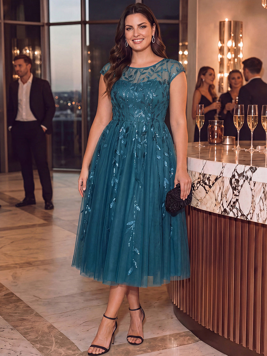 Tea L?nge A Linie Kleid Mit Rundhalsausschnitt Transparente Gestaltung Und Pailletten Kleid #Farbe_Petrol