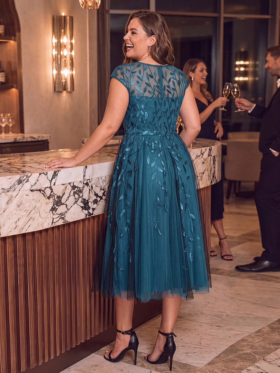 Tea L?nge A Linie Kleid Mit Rundhalsausschnitt Transparente Gestaltung Und Pailletten Kleid #Farbe_Petrol