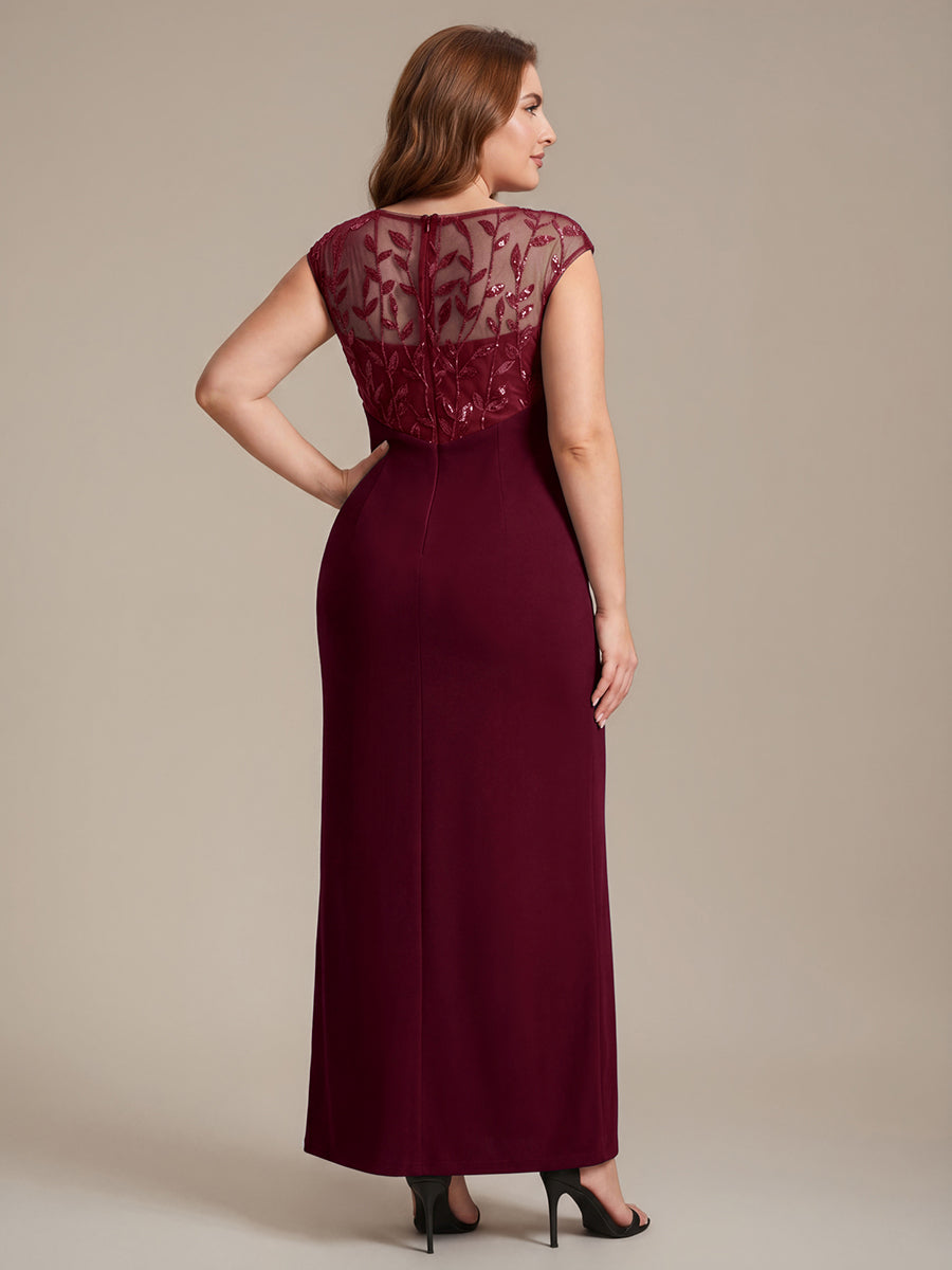Maxi Asymmetrisches Bodycon Krepp Kleid Mit Oberschenkel Hohem Schlitz Und Pailletten Details Kleid #Farbe_Burgunderrot