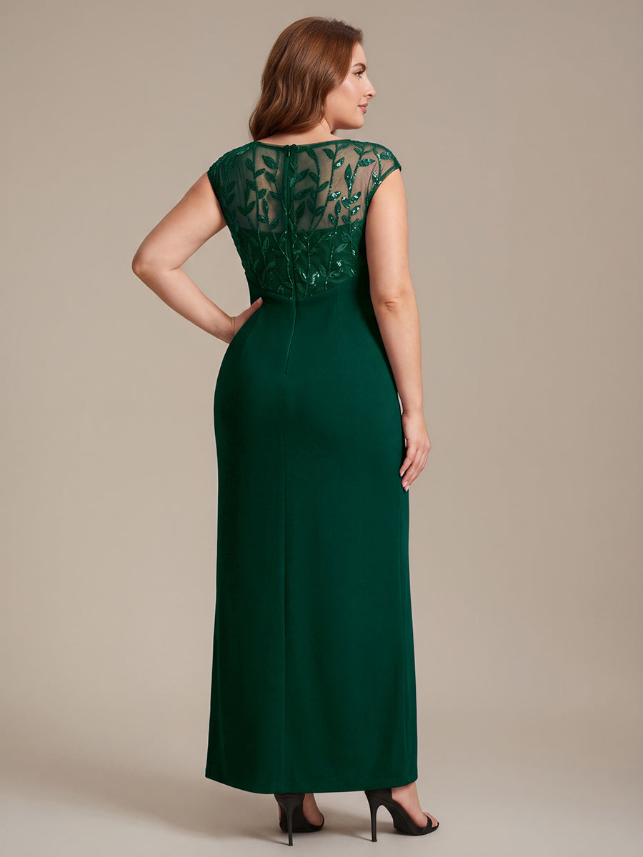 Maxi Asymmetrisches Bodycon Krepp Kleid Mit Oberschenkel Hohem Schlitz Und Pailletten Details Kleid #Farbe_Dunkelgrün