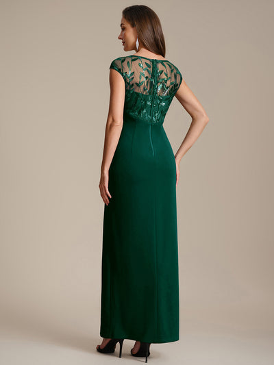 Maxi Asymmetrisches Bodycon Krepp Kleid Mit Oberschenkel Hohem Schlitz Und Pailletten Details Kleid #Farbe_Dunkelgrün