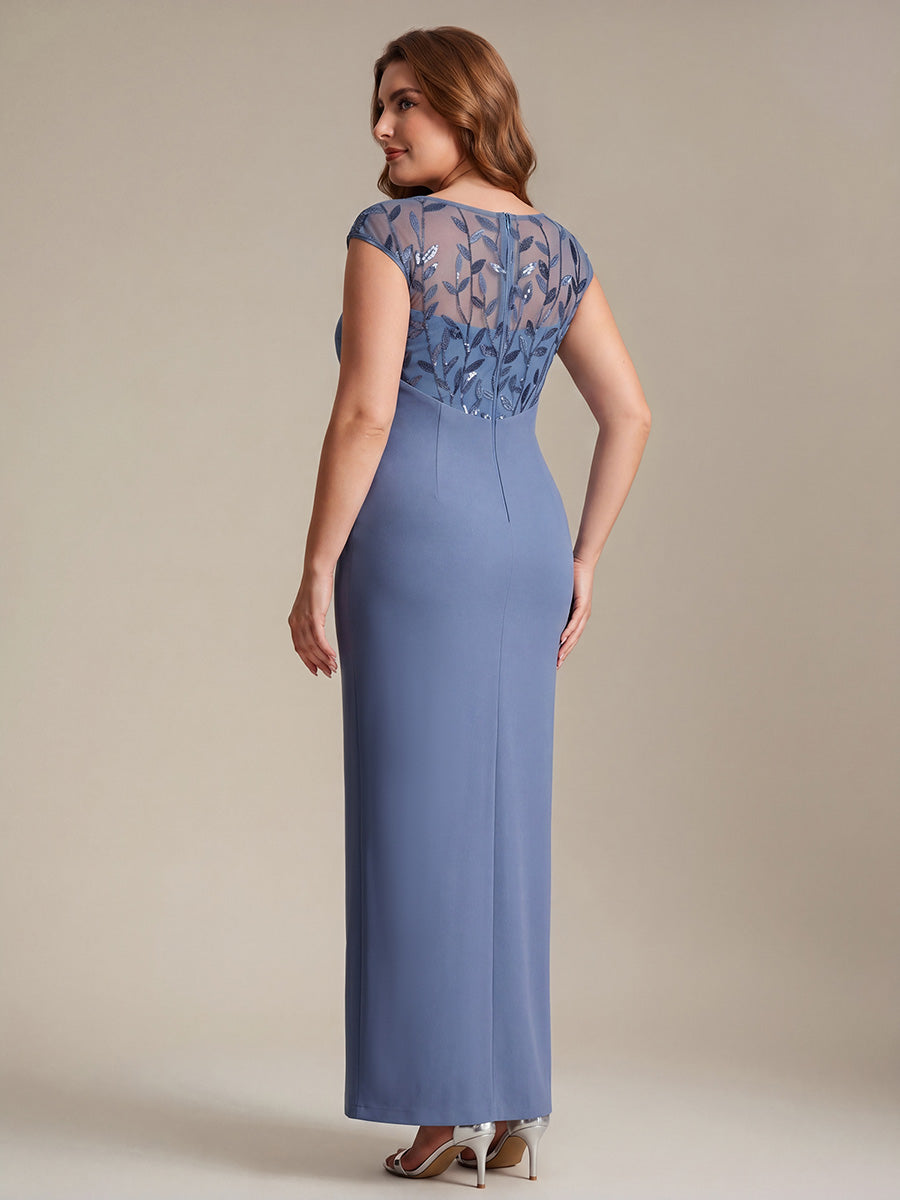 Maxi Asymmetrisches Bodycon Krepp Kleid Mit Oberschenkel Hohem Schlitz Und Pailletten Details Kleid #Farbe_Taubenblau