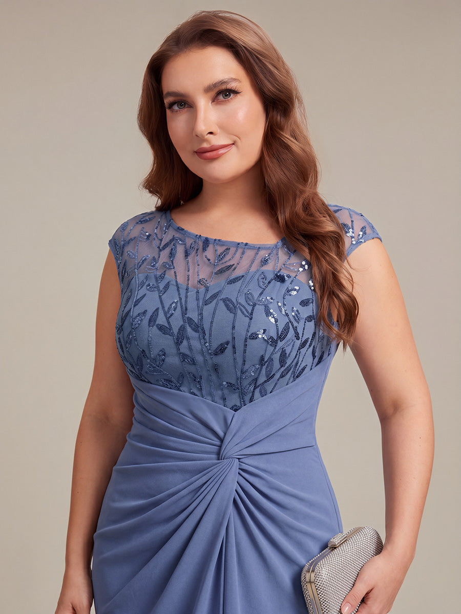 Maxi Asymmetrisches Bodycon Krepp Kleid Mit Oberschenkel Hohem Schlitz Und Pailletten Details Kleid #Farbe_Taubenblau