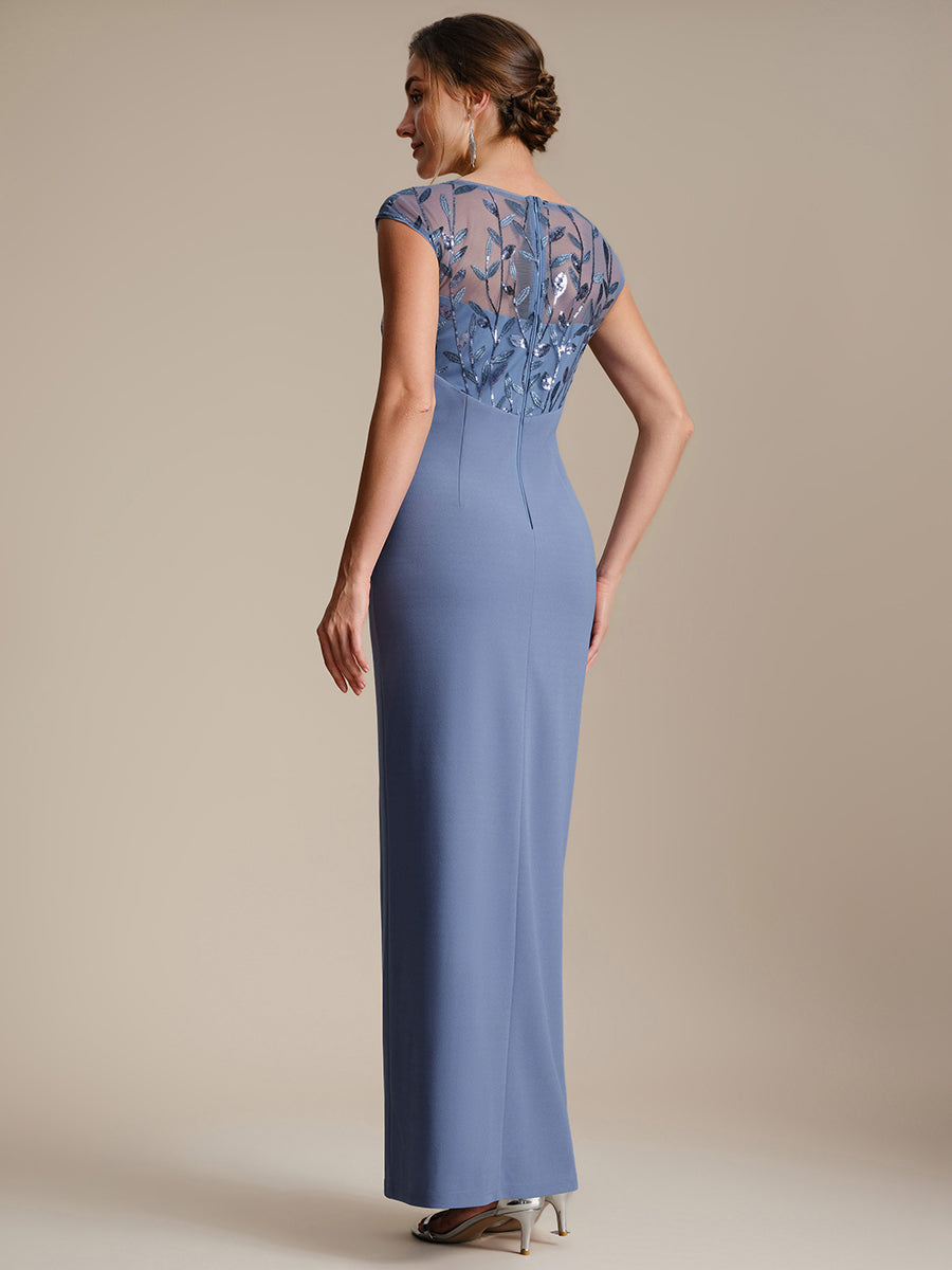 Maxi Asymmetrisches Bodycon Krepp Kleid Mit Oberschenkel Hohem Schlitz Und Pailletten Details Kleid #Farbe_Taubenblau