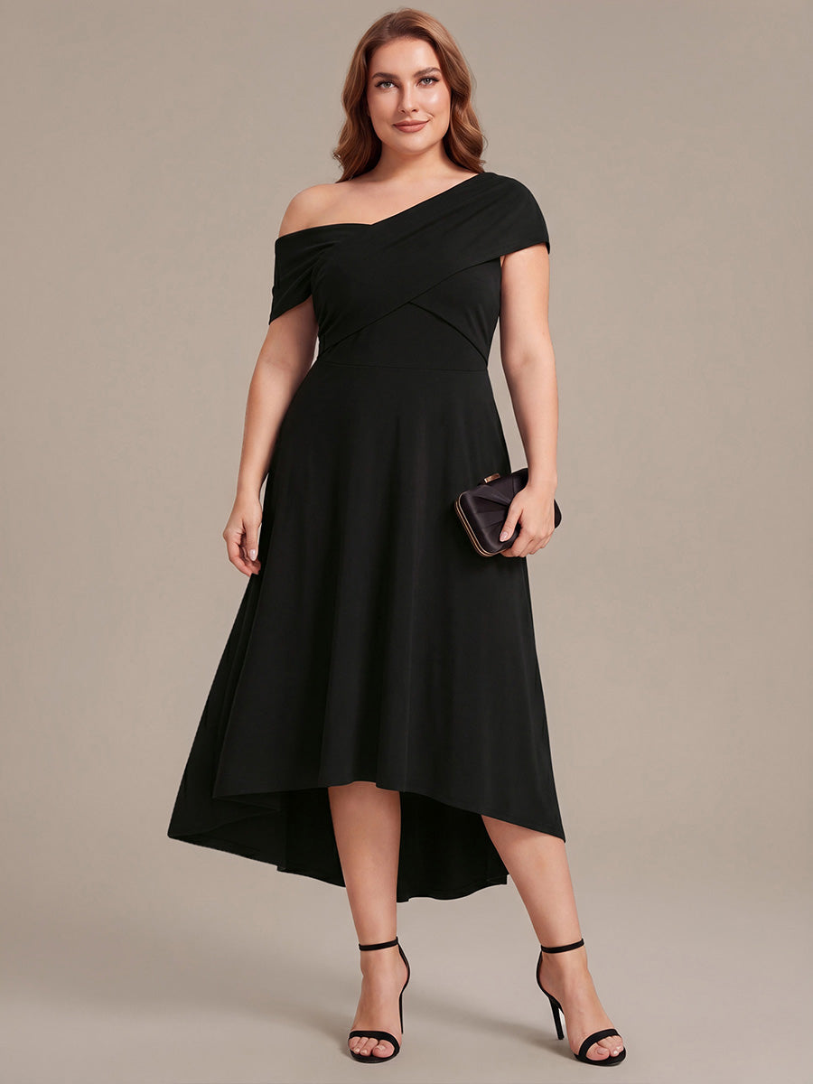 Asymmetrischer Saum V-Ausschnitt A-Linien Kleid Aus Mesh Elegantem Design Vielseitiger Tragem?glichkeit #Farbe_Schwarz